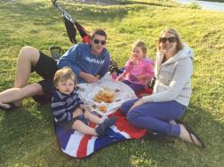 Family picnic pf fish and chips